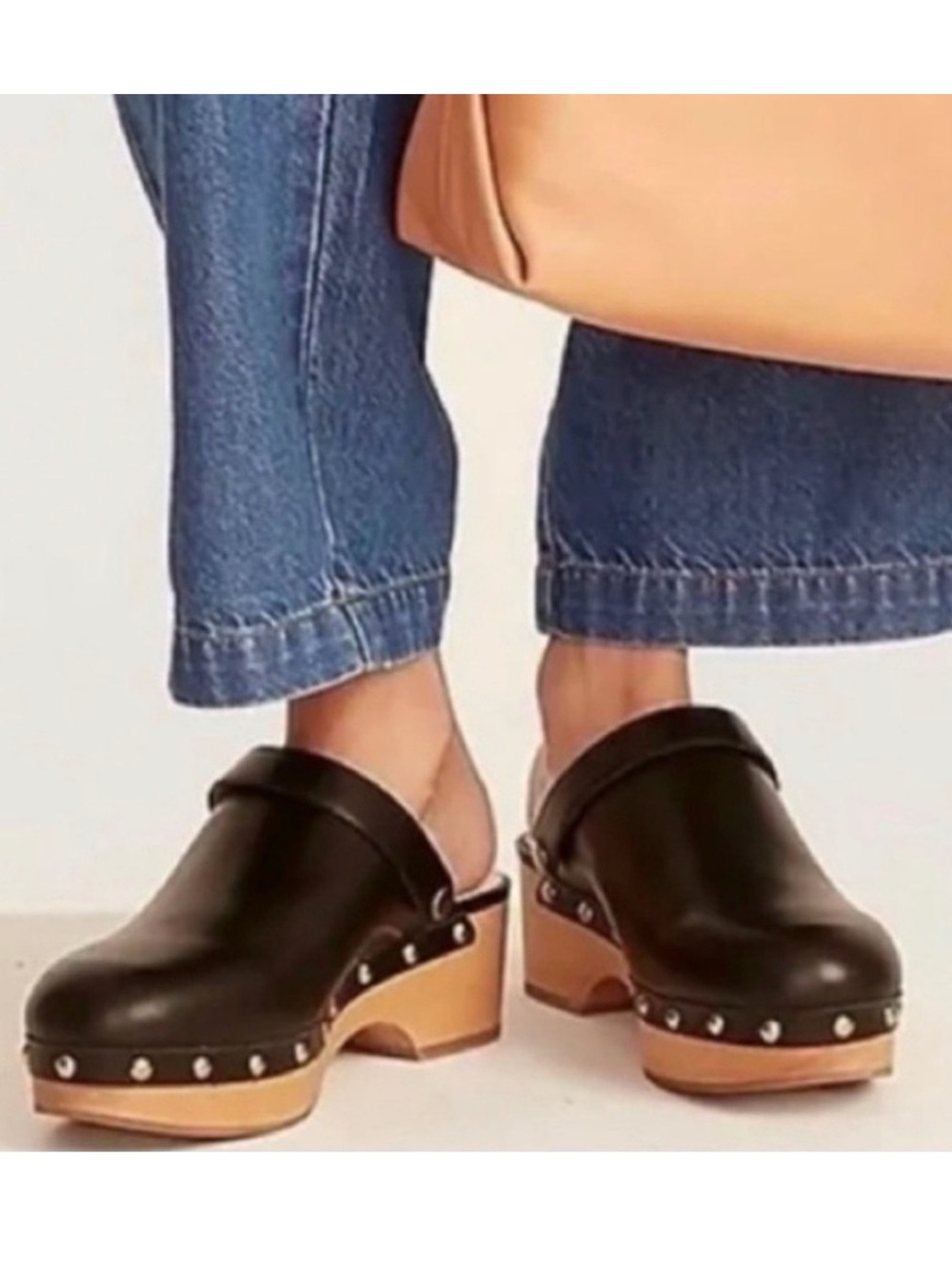 J.Crew Convertible Leather Clogs wood sole stud detail versatile strap Size 8